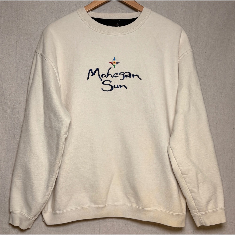 Mohegan Sun Casino Vintage‎ Embroidered Sweatshirt Cream Mens Large